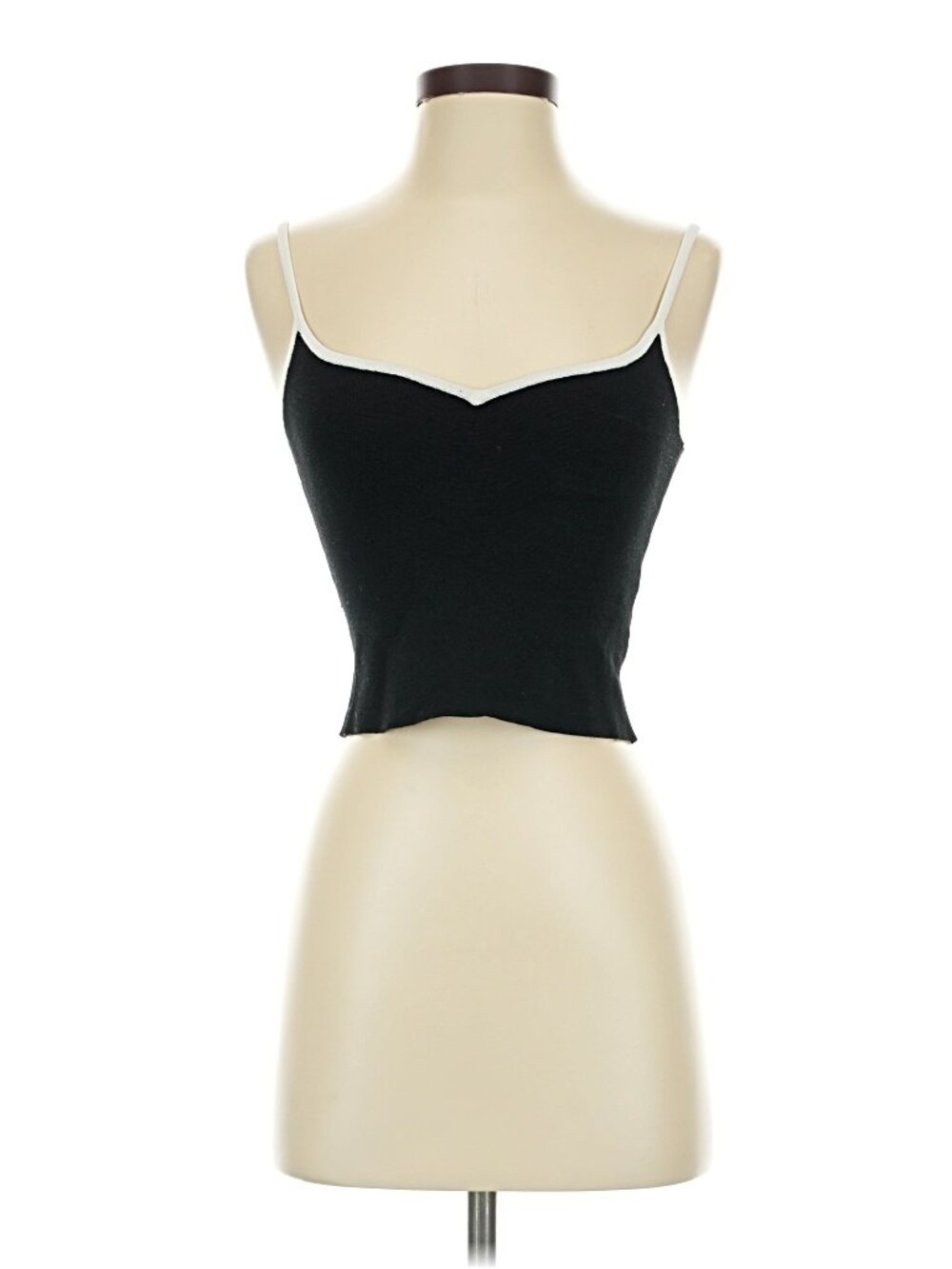 Express Black Spaghetti Strap Cropped Tank Cami With White Trim